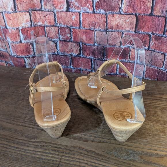 Tory Burch Britton Logo Cork Wedge Sandals Size 9.5 - Picture 2 of 9